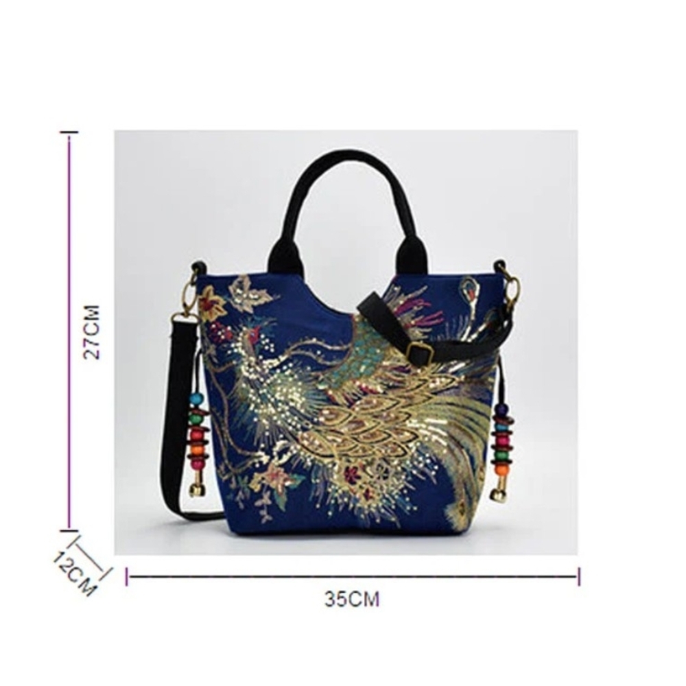 Embroidered Blue Tote Bag - Picture 3 of 4
